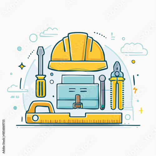 Pack d’icônes vectorielles d’outils de chantier, style line art, traits réguliers, design moderne