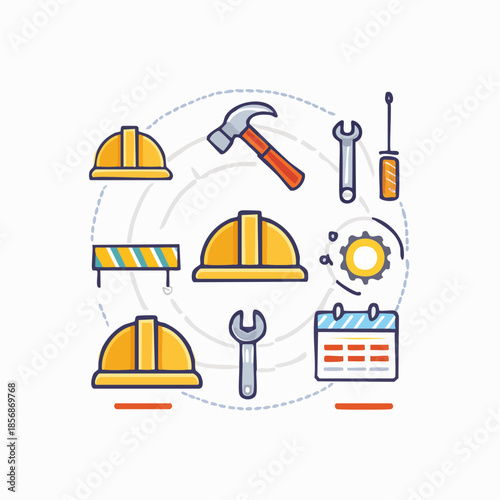 Pack d’icônes vectorielles d’outils de chantier, style line art, traits réguliers, design moderne