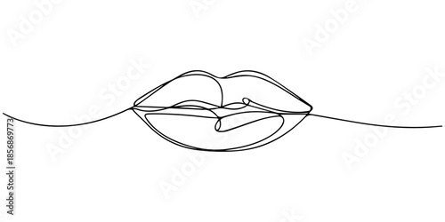 Continuous one line art female lips. Beauty salon woman girl smile concept design sketch outline drawing vector illustration, Continuous line drawing. Beautiful Woman s lips logo. Pastel soft