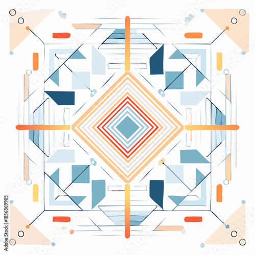 Motif géométrique répétitif, lignes vectorielles propres, formes simples, style minimaliste, idéal pour packaging