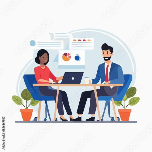 Illustration vectorielle plate de personnes travaillant ensemble, style corporate moderne, formes propres, dégradés doux, palette professionnelle