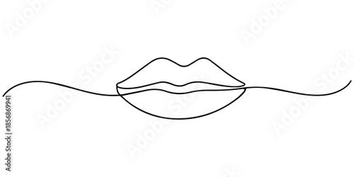 Continuous one line art female lips. Beauty salon woman girl smile concept design sketch outline drawing vector illustration, Continuous line drawing. Beautiful Woman s lips logo. Pastel soft