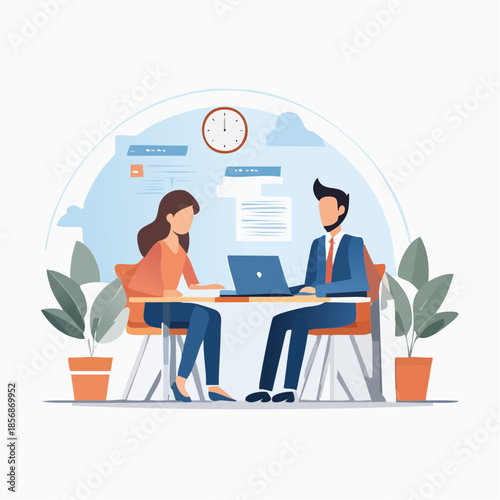 Illustration vectorielle plate de personnes travaillant ensemble, style corporate moderne, formes propres, dégradés doux, palette professionnelle