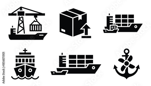 Cargo ship and crane with container maritime delivery vector on transparent background.