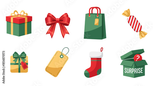 Collection of Christmas and holiday gift icons and elements for festive design