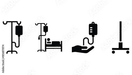 Intravenous fluid bag system isolated on transparent background in vector format.
