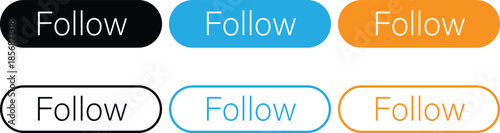 Set of six follow buttons for social media and web design.