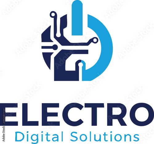 PrintElectro digital solutions logo with circuit board power symbol in blue tones