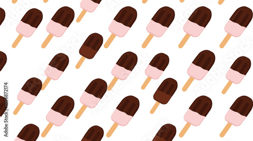 Chocolate ice cream popsicle seamless pattern sweet dessert summer treat cartoon background illustration