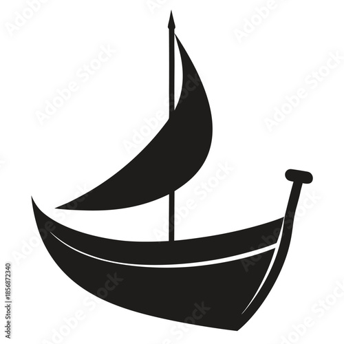 Antique black sailing skiff silhouette boat vessel