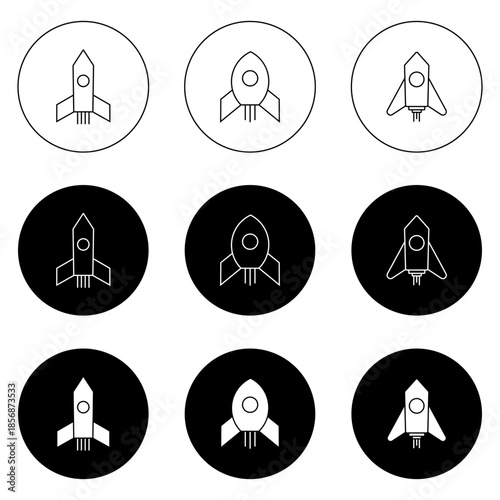 Rocket Launch Icon Set – Startup Growth, Space Launch, Innovation and Business Success Symbols