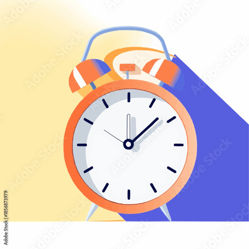 Vintage alarm clock in orange and white with shadow effect  
