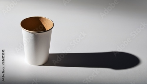 White Paper Cup On A White Surface Casting A Shadow