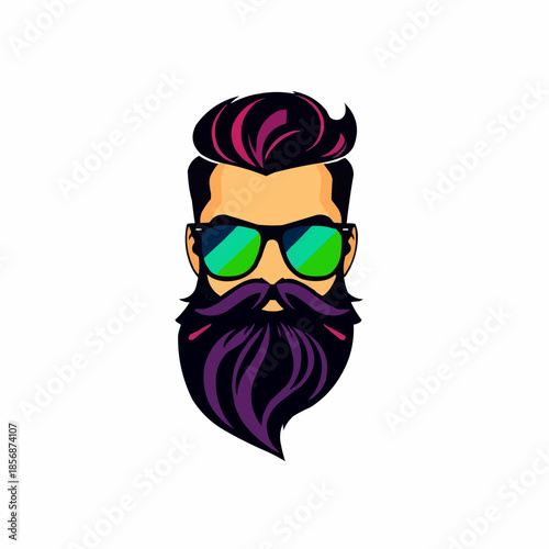 Modern vector illustration of a man with a beard and sunglasses  