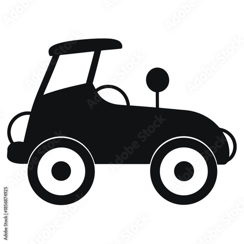 Black silhouette of a vintage pedal car with minimal detail