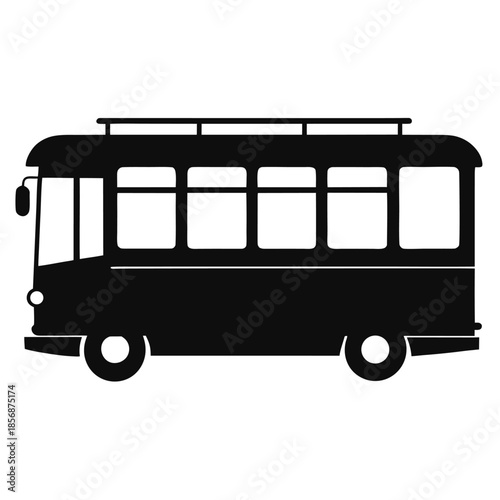 Black silhouette of old trolley bus with sharp outline