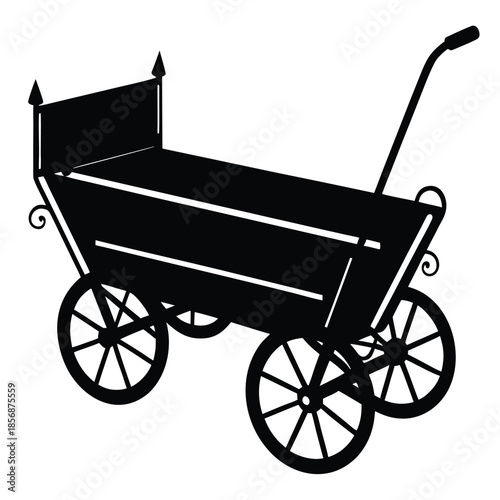Black silhouette vintage foldable wagon