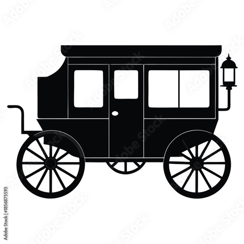Black vintage fire engine wagon silhouette on white background