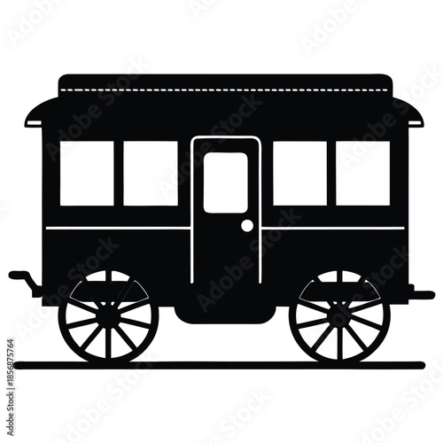 Vintage rail carriage silhouette on tracks train