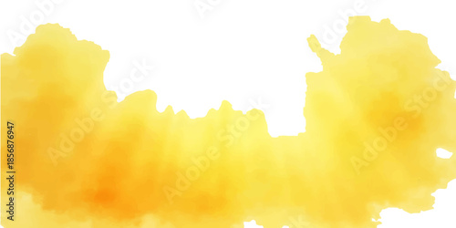An abstract autumn design featuring yellow paint splashes and orange sunlight across a vector nature landscape with a sun, clouds, and falling leaves on a paper texture wallpaper