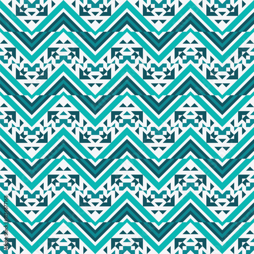 Vibrant Geometric Chevron Pattern Illustration with Turquoise and Teal Color Palette