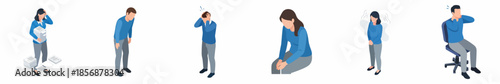 Isometric Flat Style People Suffering From Various Ailments and Health Problem
