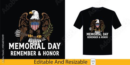 Eagle and Wreath Memorial Day T-Shirt Design Remember and Honor