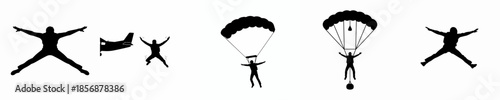 Simple Silhouette Skydiver Various Stage Action Sport Activity Illustration
