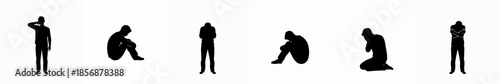 Silhouette Diverse Man Expression Set Depression Mental Health Illustration