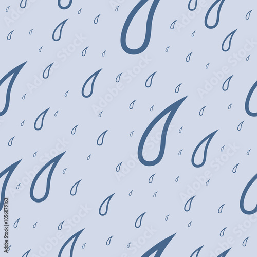 Rain drops isolated on a blue background. rain outline drawing Seamless pattern