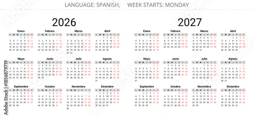 2026 and 2027 spanish calendars. Vector - year calendario