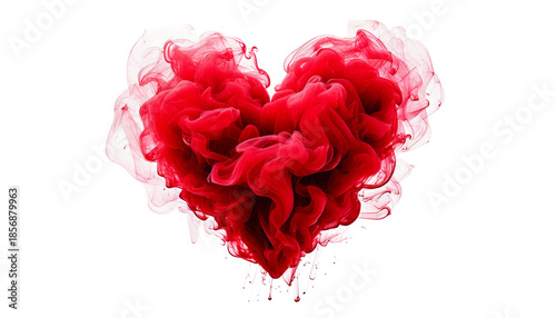  Red Heart Shape Smoke Cloud with Wispy Tendrils, isolated on a white or transparent background
