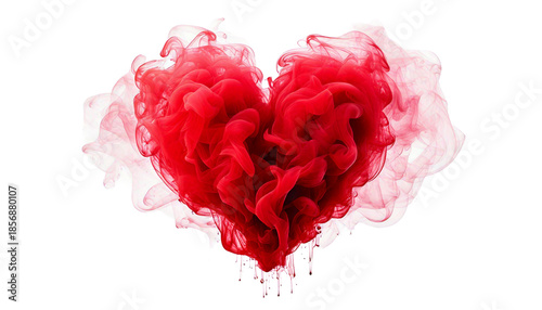  Red Heart Shape Smoke Cloud with Wispy Tendrils, isolated on a white or transparent background