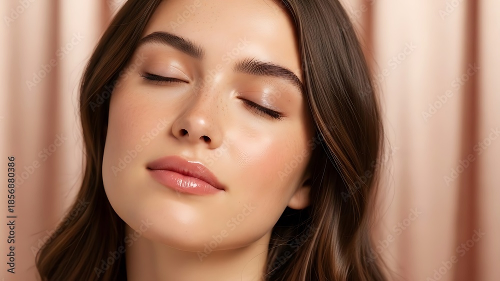 Naklejka premium Beautiful woman with closed eyes relaxing peacefully