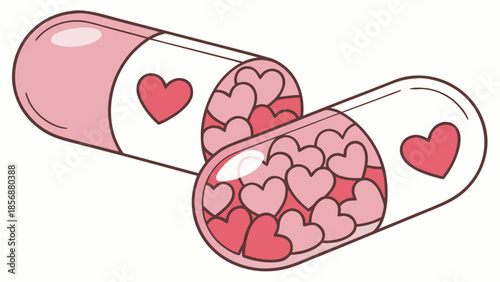 Two translucent capsules with pink beads illustration