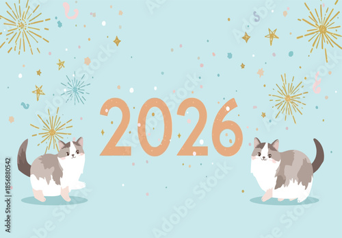 Happy Easter card with cute cat and dog cartoon illustration