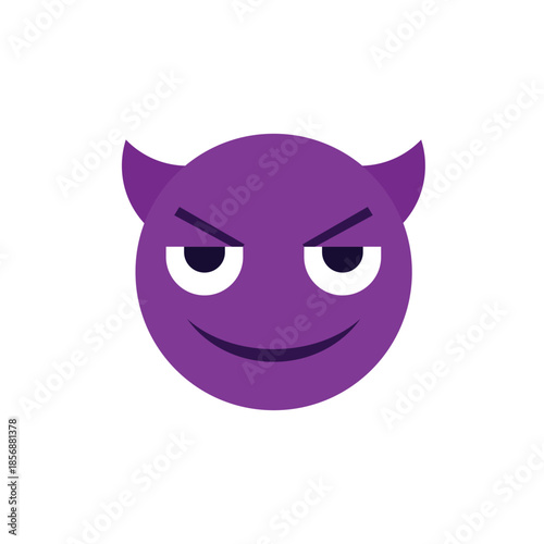 devil evil purple face horned smiling with horns mischief naughty  halloween emoji symbol sign icon vector illustration isolated flat
