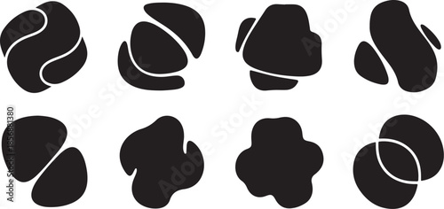 Abstract black shapes with white lines isolated