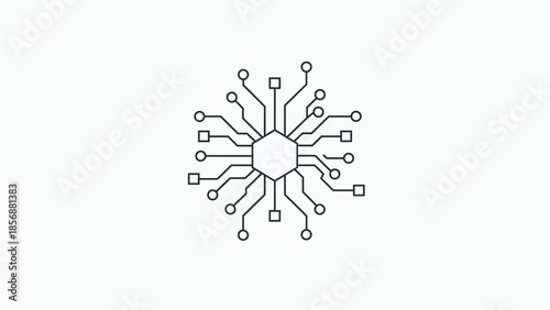 Abstract blue circuit board design with radial connections, representing technology and connectivity