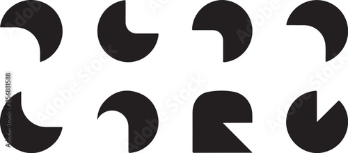 Black curved shapes on white background