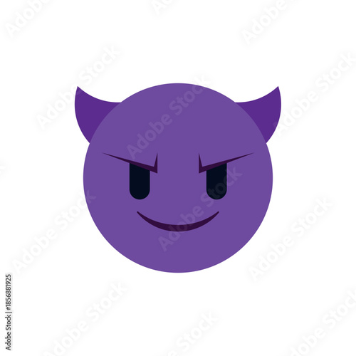 devil evil purple face horned smiling with horns mischief naughty  halloween emoji symbol sign icon vector illustration isolated flat