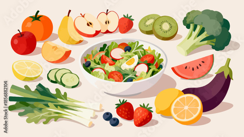 Healthy salad with assorted fruits and vegetables