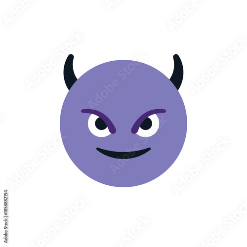 devil evil purple face horned smiling with horns mischief naughty  halloween emoji symbol sign icon vector illustration isolated flat
