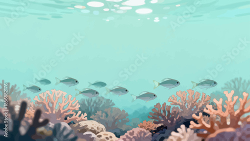 Underwater fish and coral reef