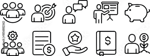 business black line marketing chart icons set vector illustration design art 