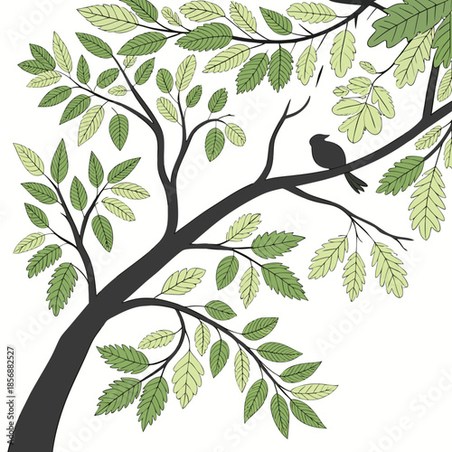 A serene winter scene depicts santa claus walking with a large sack under a crescent moon and bare tree branches