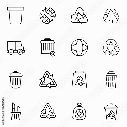 A professional vector set of ecology and e-commerce icons featuring a shopping cart, delivery box, and business symbols for web design and internet finance illustrations