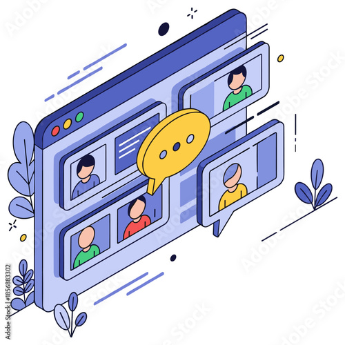 Isometric online video conference interface with diverse participants