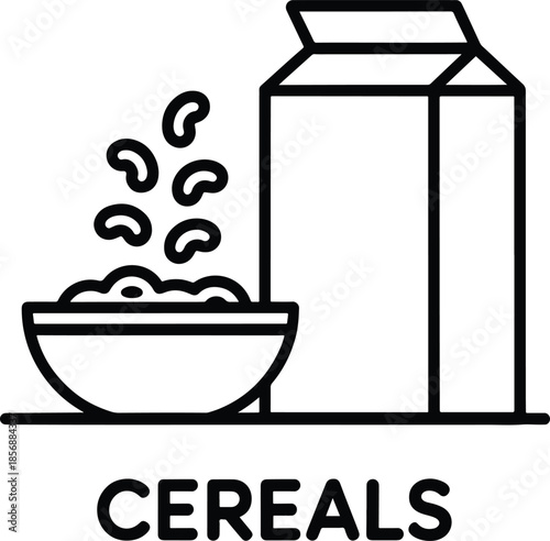Cereals in bowl with milk carton illustration