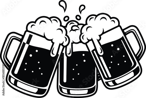 Beer Mugs Clinking Silhouette Vector Art for Pub, Bar and Festival Decoration